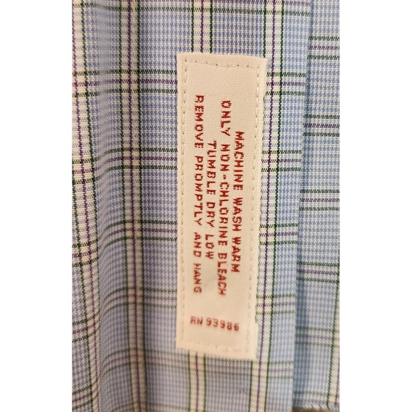 Brooks Brothers‎ Shirt Men's 16.5 Sleeve Sz 33 1818 Blue White Green Plaid - Picture 3 of 4